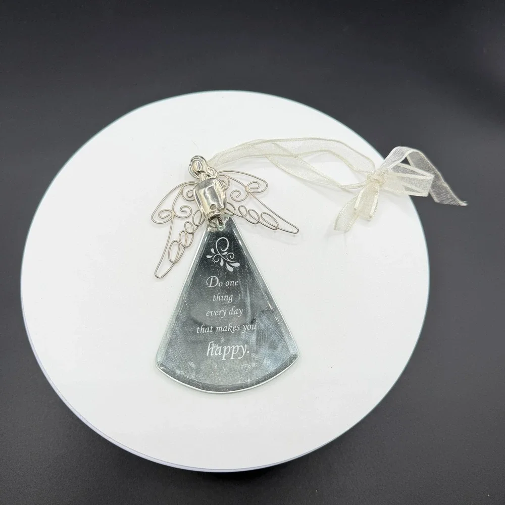 Wire Angel Mirror Ornament Inspirational Quote Silver Tone Hanging Home Decor